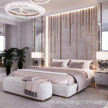 Ucuz fiyat modern rahat ev otel mobilya çift boy yatak odası deri yumuşak depolama yatak